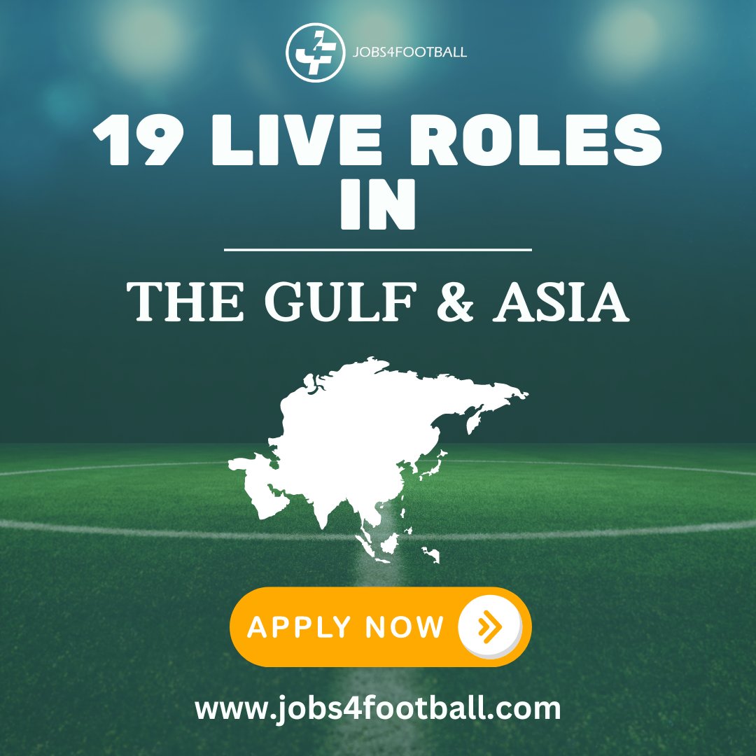 Looking for a role aboard! We have 19 amazing job opportunities waiting for you in the Gulf and Asia! Don't miss out – apply now and kickstart your career. Link: jobs4football.com/jobs-in-footba… #Jobs #Football #jobsinfootball #footballjobs #Gulf #Asia