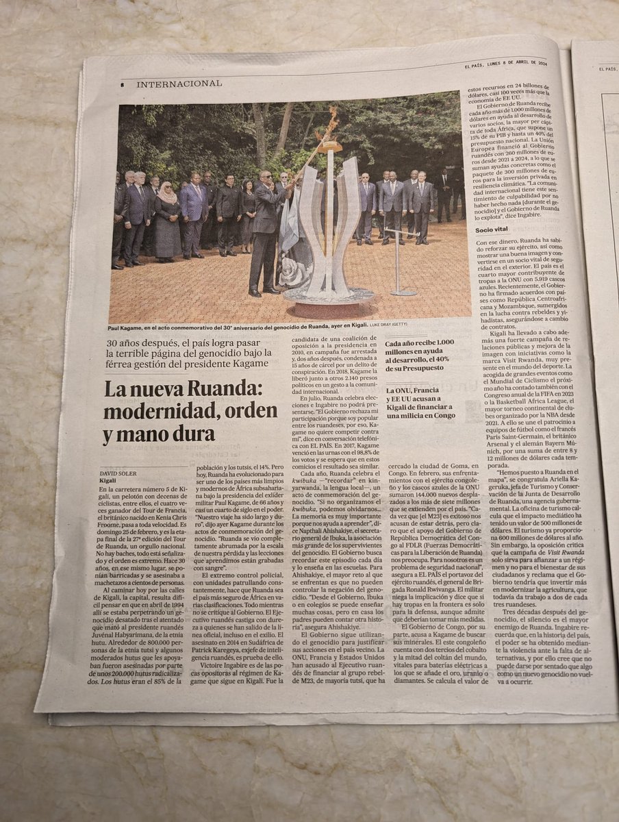 🇷🇼Un placer publicar volver a las páginas de @elpais_inter con esta breve radiografía de cómo está Ruanda 30 años después del genocidio. elpais.com/internacional/…