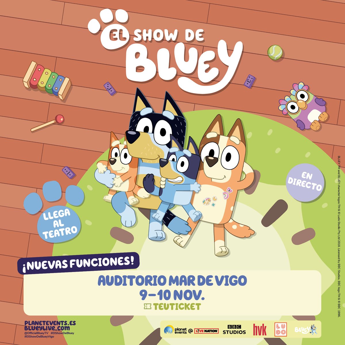 🐶💙 DEBIDO A LA GRAN ACOGIDA DEL PÚBLICO, SE PONEN A LA VENTA NUEVAS FUNCIONES DE “EL SHOW DE BLUEY” EN VIGO. 🐶💙

Una divertida obra teatral para toda la familia, con marionetas y decorados icónicos. ✨

📆 9 y 10 de noviembre - Auditorio #MarDeVigo.
🤳🏻 Entradas en <a href="/teuticket/">teuticket</a>.