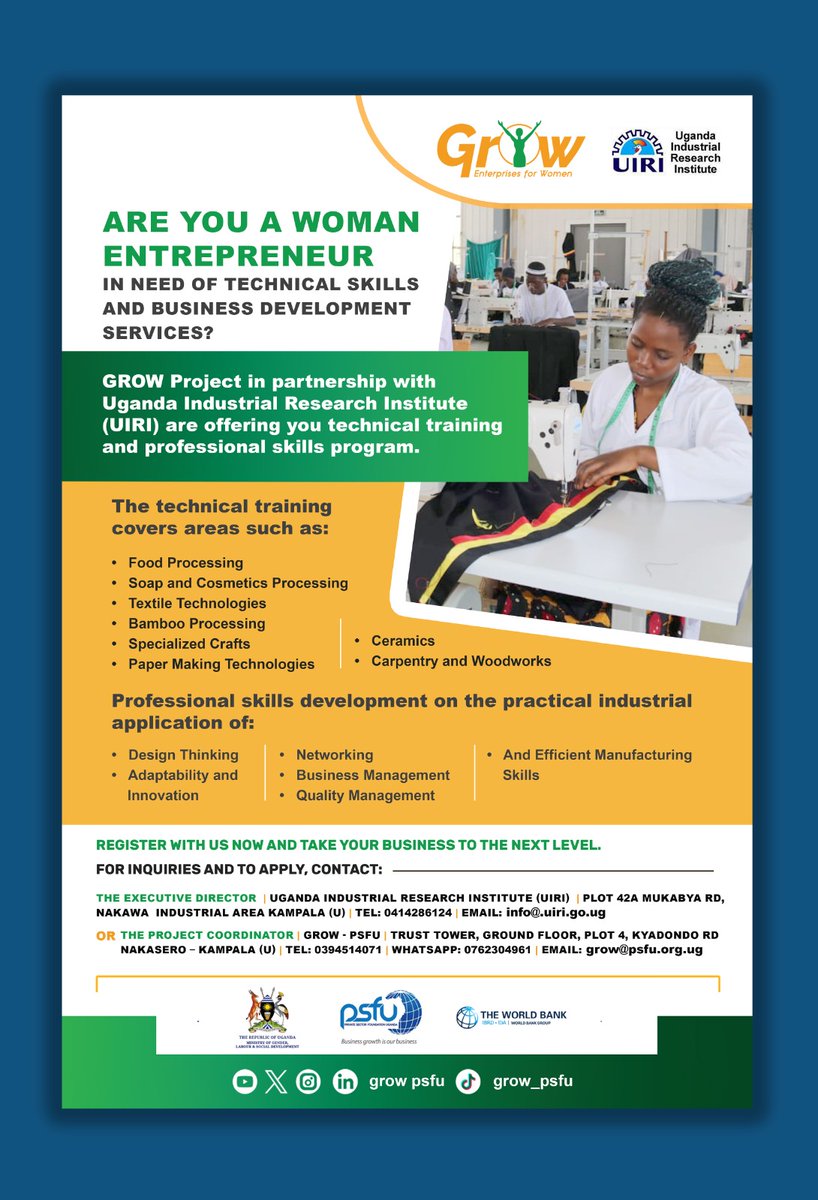 @GrowPsfu in partnership with @UIRI2017 readily available to support women in need of new or improved technical skills and business development services. Take advantage of the support and excel for growth and transformation.
