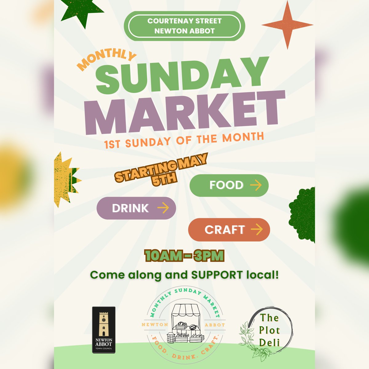 Sunday Market in Newton Abbot starting next month!! We are excited for this new monthly market 😊 #sundaymarket #monthlymarket #drink #food #craft #newtonabbot