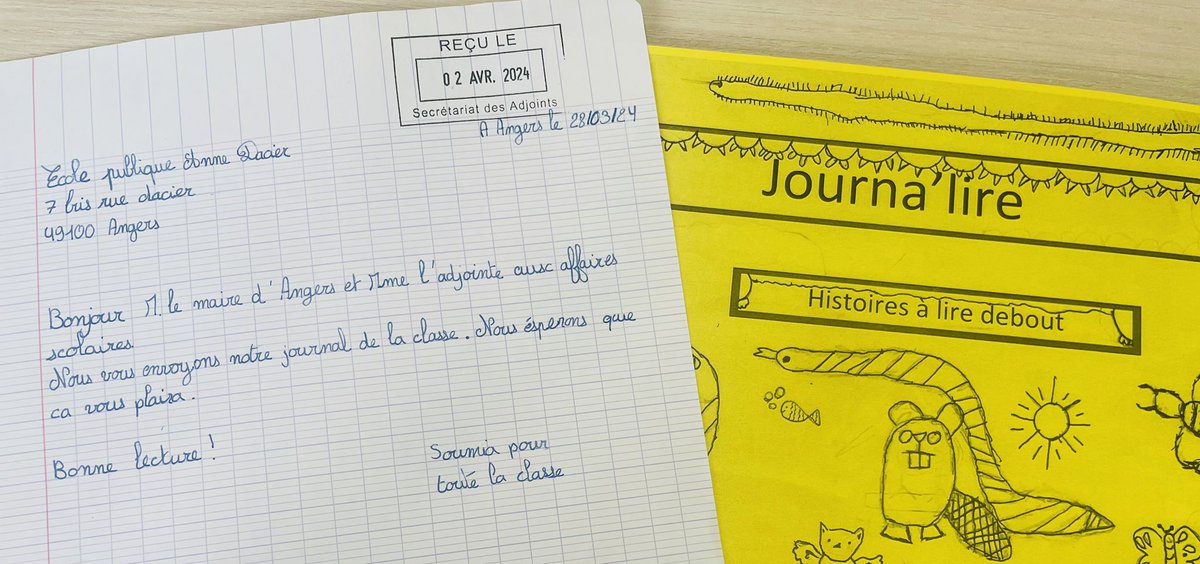 ☀️ Petit bonheur du matin au courrier. Merci aux élèves de CM1/CM2 de l’école #Dacier pour cette nouvelle édition de leur journa’lire et de leurs histoires « à lire debout » ! 💛#viedéluelocale #éducation #ecoles #enfants @Angers