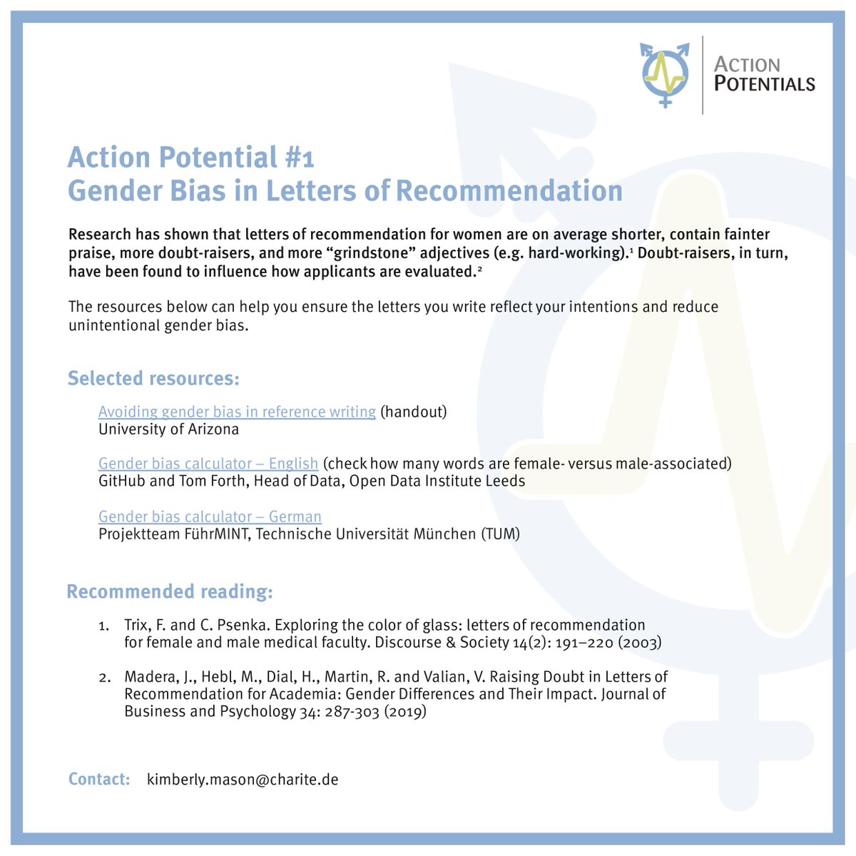 Excited to share the “Action Potentials” series. Actions #scientists can take to support equity, #DiversityandInclusion  in areas where they have direct impact! Featuring Action Potential #1 on how you can limit #gender bias in letters of recommendation. lmy.de/xCaq