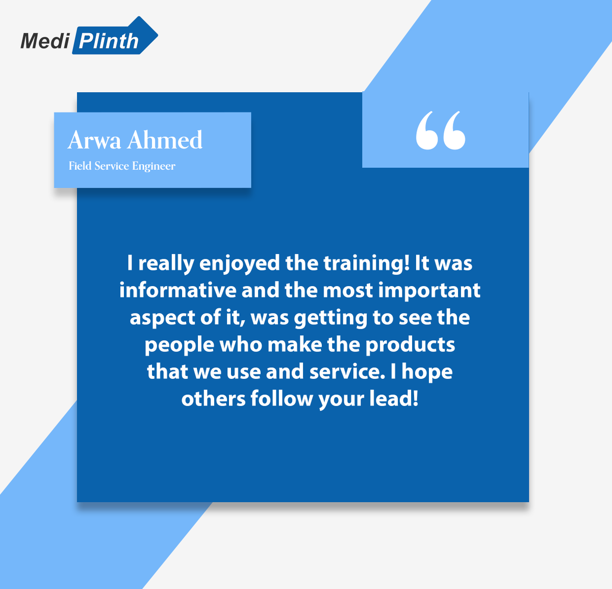 💙 We love hearing your feedback here at Medi-Plinth 

🌐 See our free Service and Maintenance Training Course here: lnkd.in/eEsFVXZv 🌐

#Medi-Plinth#Shuttleworth#Trainingcourse