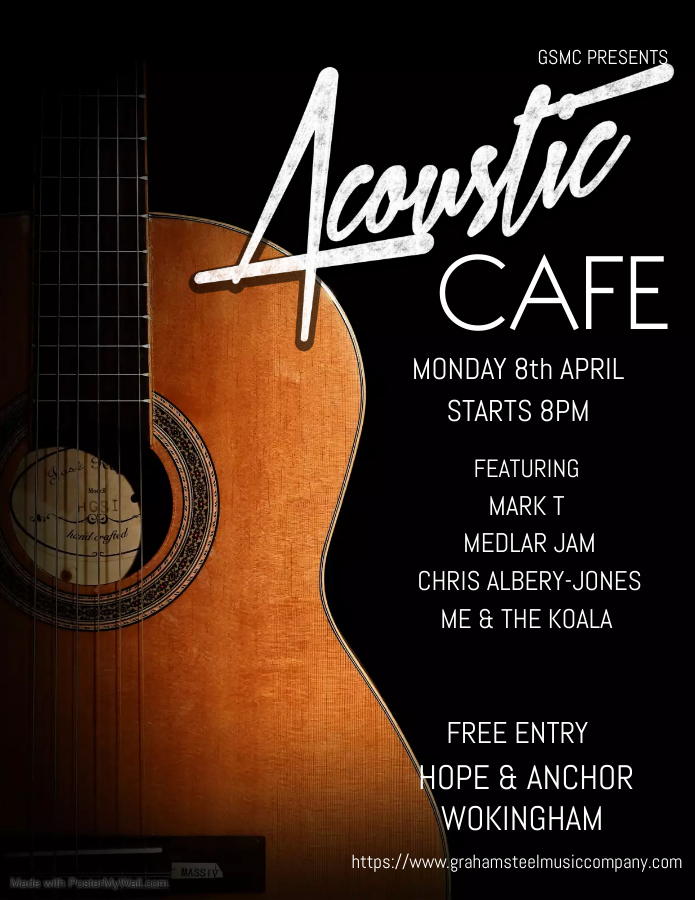We are very excited to have blues & roots from Mark T as our special guest at the Acoustic Café at the Hope & Anchor, Wokingham tonight (Monday) alongside Medlar Jam, Chris Albery-Jones and Me & the Koala, starts 8pm, admission is free. GSMC Events - grahamsteelmusiccompany.com/events