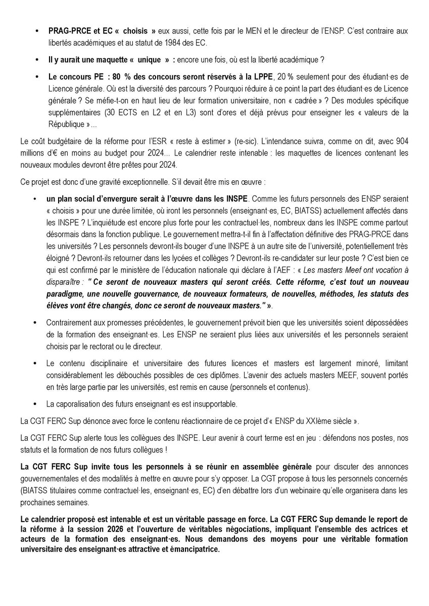CgtFercSup's tweet photo. 🔴 COMMUNIQUÉ - « Écoles normales du XXIème siècle » :  non au plan social  d’envergure des INSPE,  non à la caporalisation des formations  d’enseignant·es
🤬L'avenir des collègues des INSPE est en jeu, organisons des AG !
https://t.co/80zzDPkUya https://t.co/GZk2L0x9q0