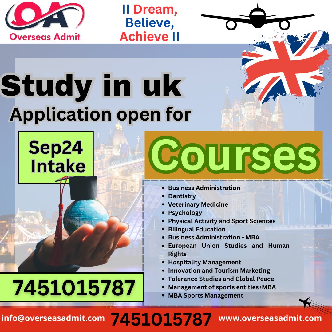 overseasadmit's tweet image. Unlock Your Future: Study in the UK 🎓✈️ September 2024 Intake Now Open! Explore Exciting Opportunities and Secure Your Spot Today. #StudyAbroad #UKEducation #SeptemberIntake2024 #overseasadmit