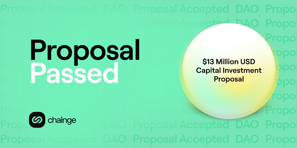 🔥 Thrilled to announce Our inaugural DAO proposal has passed with flying colours, securing a 95% approval rate! snapshot.org/#/chaingers.et… 📈 The $13 Million USD Capital Investment Proposal is now moving forward into finalization 👀 Stay tuned for our next proposal!