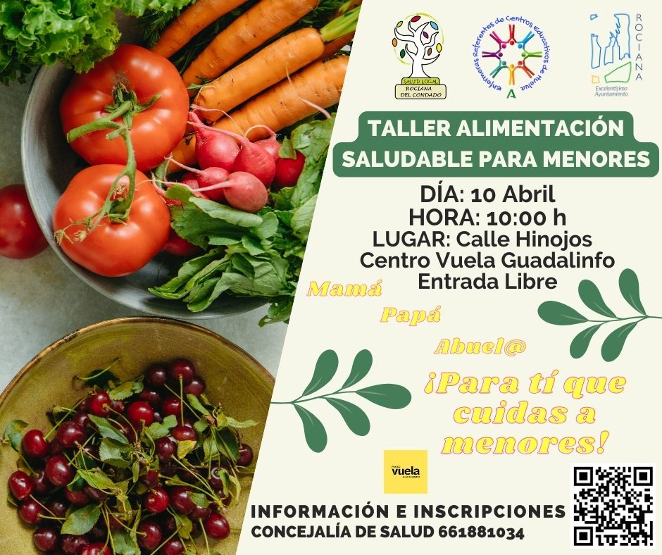 Seguimos con la semana de la salud de #RocianaDelCondadoRELAS.
Ahora la propuesta es este Taller de Alimentación Saludable para menores.
📢¿Te interesa?
📅10 de abril
🕚10 h
🗺️Centro Guadalinfo
#Localizarlasalud.
#HuelvaProvRELAS
