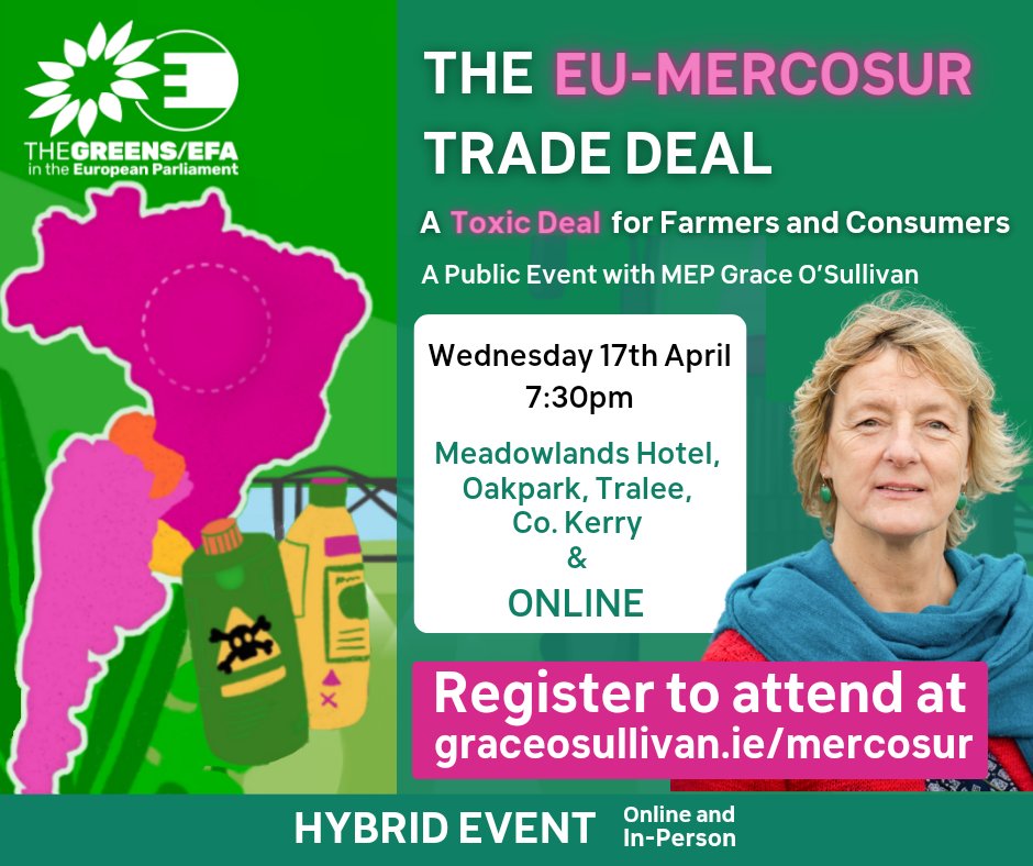The EU-Mercosur Trade Deal is still on the cards. Please join me for this important HYBRID event which will disect the trade deal and what it means for European farming and consumers. Register to attend: graceosullivan.ie/mercosur