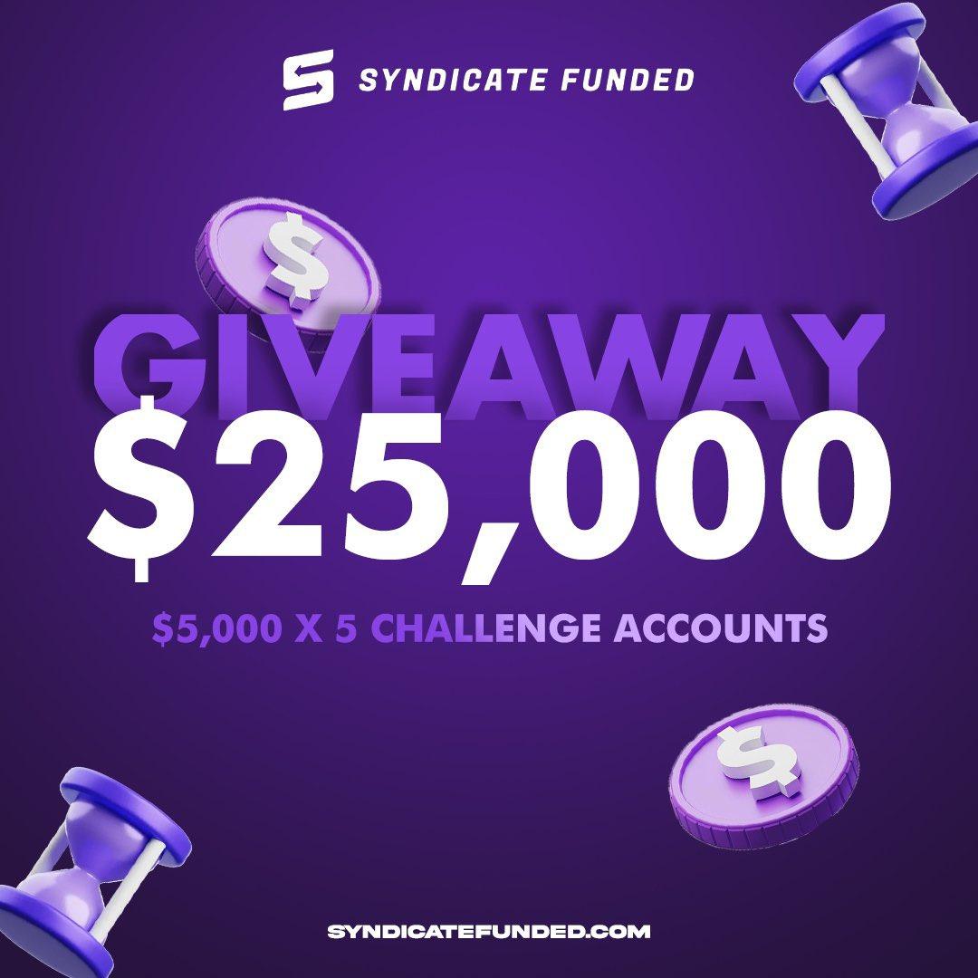 🏆 Giveaway Time 🏆
5× $5k evaluation accounts

✅ Follow: @SyndicateFunded @pascalDXY @lumenszn 

Also; @5bonacci_Tech @OURFATHER_NG 

✅Join Syndicate's discord and share prove: discord.com/invite/syndica…

✅ Like, retweet and tag 2 ferns

⏳ 3 days. Good luck

#GiveawayAlert