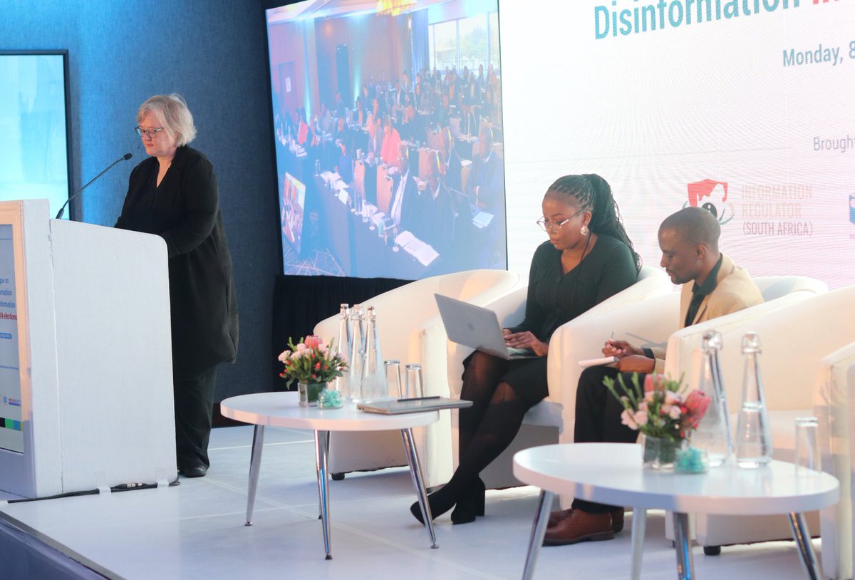 The panel is discussing the need for better fact-checking and transparency around content, due to prevalence of deepfakes and other forms of misinformation. 

<a href="/admire2mare/">Admire Mare</a> <a href="/NomshadoL/">Nomshado Lubisi</a> <a href="/InforegulatorSA/">Information Regulator SA</a> 
#SAelections24