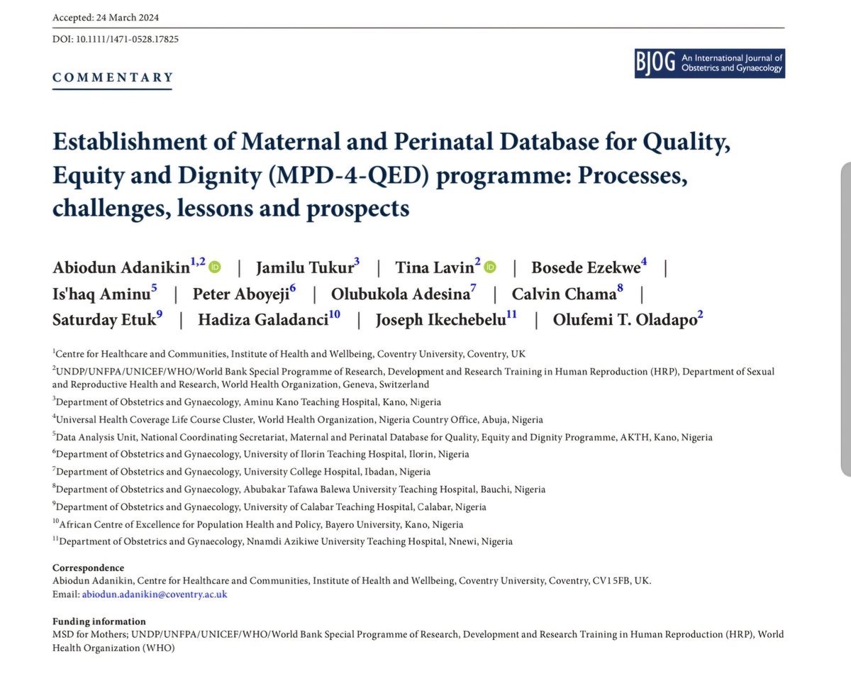 Lessons learnt establishing the World Health Organization, WHO-led first national electronic maternity healthcare record in referral hospitals in Nigeria.

Free access here:
obgyn.onlinelibrary.wiley.com/share/GS7EWVYA…