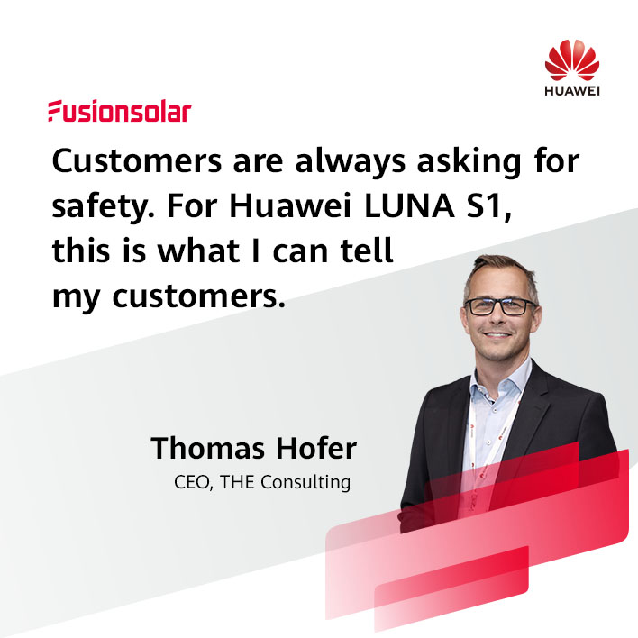 💡 Highlighting the paramount importance of safety in energy solutions, Thomas Hofer, CEO of THE Consulting, sheds light on #Huawei LUNA S1's commitment to top-tier safety standards. 
#HuaweiLUNAS1 #LimitlesS1 #fusionsolar #ESS #energystorage

Discover More: