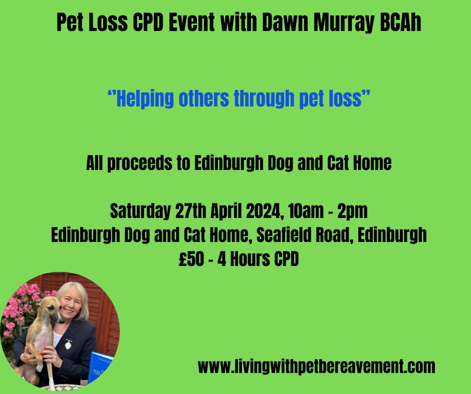 lwpbereavement's tweet image. Looking forward to this CPD event with all proceeds going to Edinburgh Dog &amp;amp; Cat Home. Limited spaces available @EdinDogCatHome @PeterEgan6 @FyffeLindsay @SimpsonJamie_  @apbcounsellors @davemelvilleobe @Rusty14042022