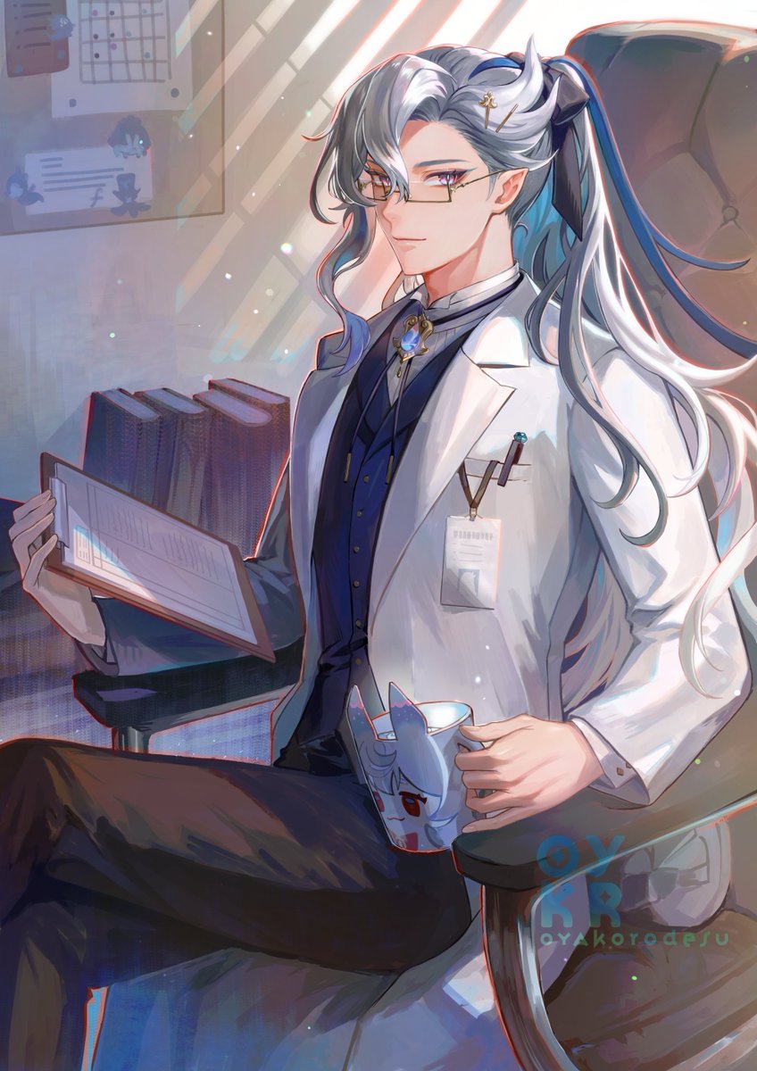 Oyakorodesu's tweet photo. Doctor Neuvillette! He drinks lots of water with self-made cups.

Artwork for #Teyvatfashion contest~
#GenshinImpact #neuvillette https://t.co/cSf5KLh8uP