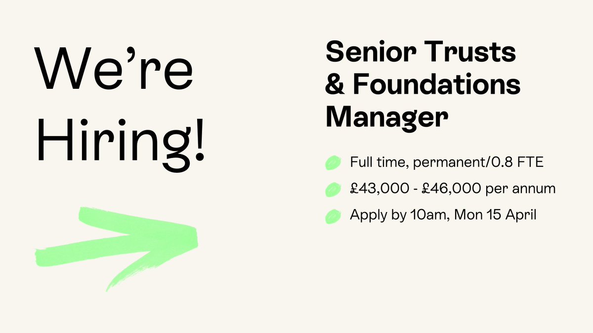 There's just 1 week left to apply for our Senior Trusts & Foundations Manager role! If you're a talented fundraiser with a passion for supporting artists to create bold new work, then we'd love to hear from you Find out more & apply by Mon 15 April: artsadmin.co.uk/about/jobs/