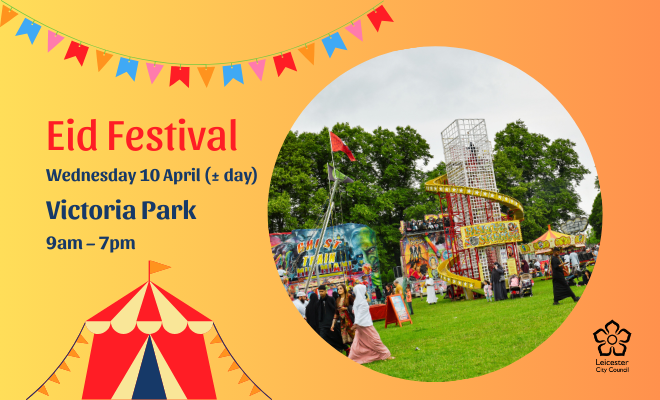 Everyone is welcome at this week's #Eid Festival on #Leicester's Victoria Park. It will start with prayers and include fairground rides, arts and crafts and cultural entertainment. Entry is by donation. Eid is based on the lunar calendar so the date may vary by a day.