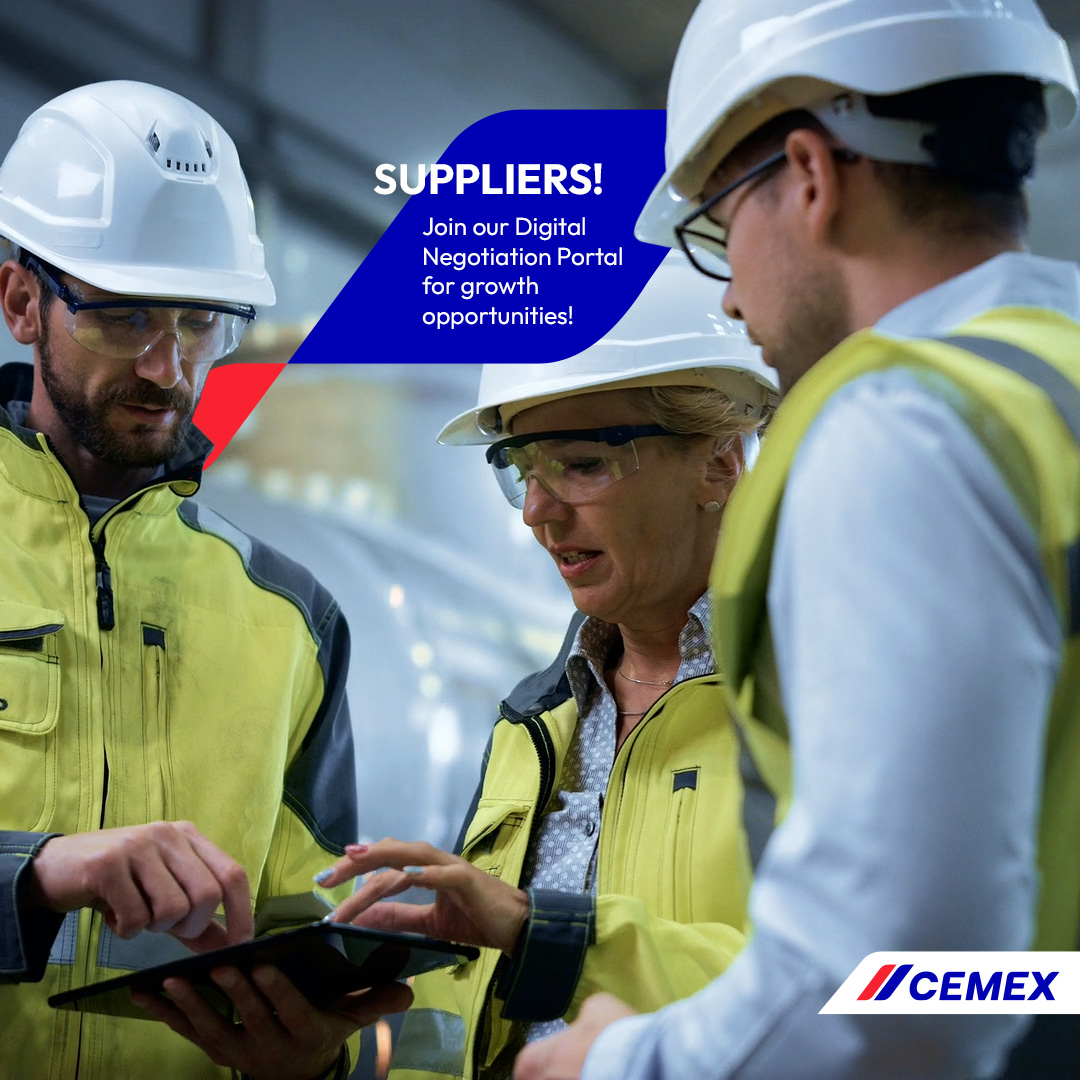 Elevate your business with new potential opportunities for suppliers. Register through our Digital Negotiation Portal: brnw.ch/21wIBym​

​#Cemex #ShapingTheFutureTogether