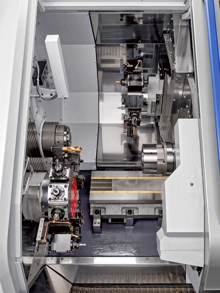 The internal working area of the #CitizenCNC #Miyano BNE-65MYY fixed-head mill-turn centre. See this fantastic machine in action next week at #MACH20204! #UKmfg #CNC #Machinery Discover more on everything you can expect at the @MACHexhibition: ow.ly/1ByZ50R9eqE