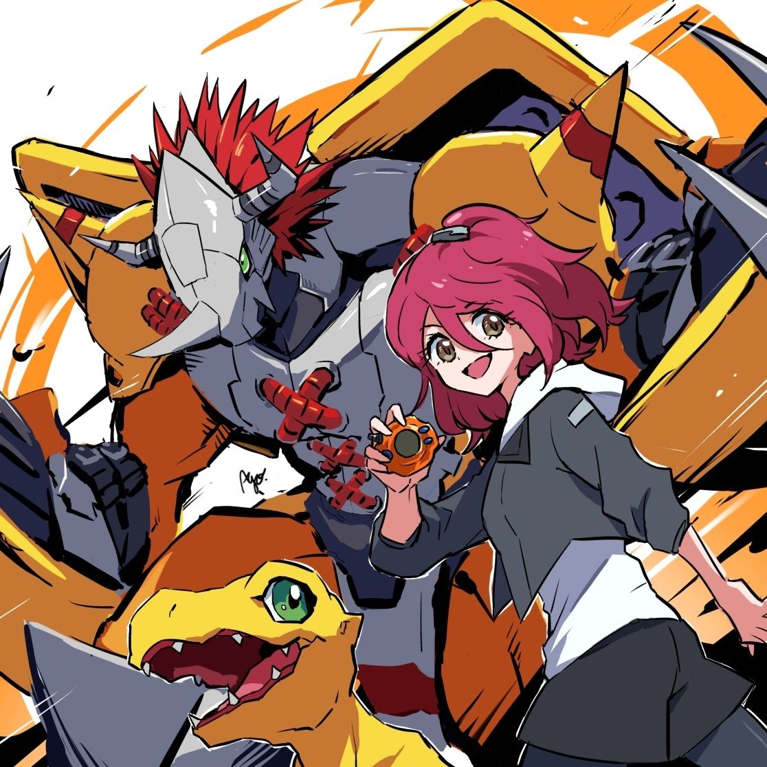 「息抜きのオリキャラ落描き今度はウォーグレイモンと一緒です#digimon #デジ」|あよのイラスト