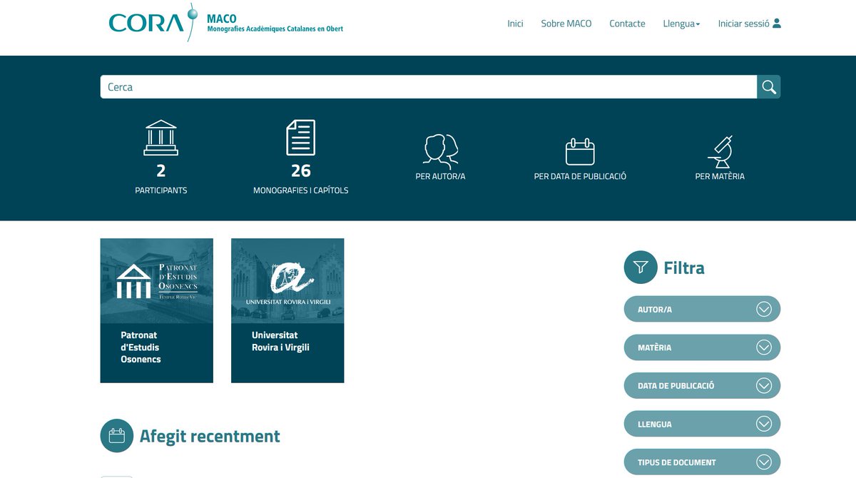 MACO, el repositori per a monografies culturals i científiques en obert, via @CSUC_info csuc.cat/ca/noticia/mac… #openscience #recerca #ciènciaoberta #accésobert #openaccess