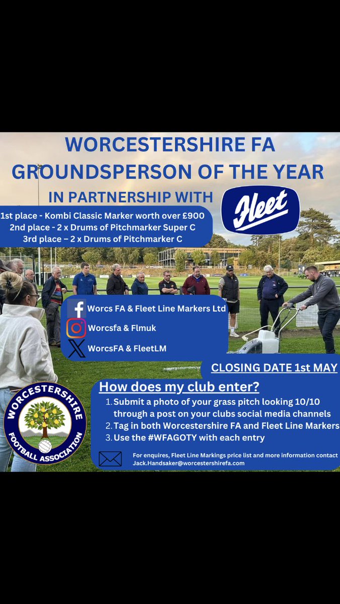 Our Grounds person of the year award in partnership with @FleetLM closes for nominations on the 1st May⚽️ Highlight your grounds teams hard work by nominating them for the award⚽️ You can see all current submissions by checking out #WFAGOTY