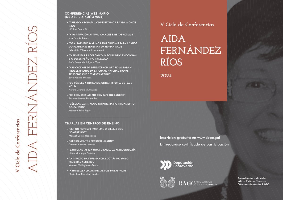 👩‍🔬Ciclo Aida Fernández Ríos, en colaboración coa @depo_es: avances médicos, alimentos mariños, benestar psicolóxico, IA, escavacións paleontolóxicas... 📌Inscrición gratuíta: depo.gal/es/-/ciclo-de-… @uvigo @UniversidadeUSC @UDC_gal @CSICGalicia @cretus_usc @iMATUS_USC