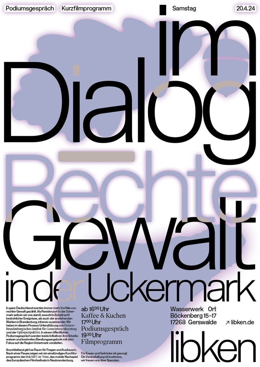 Im Dialog – #RechteGewalt in der #Uckermark Podiumsgespräch und Kurzfilmprogramm 20. April 2024, Wasserwerk #Libken e.V. #Gerswalde ab 16 Uhr libken.de/de/formate/im-…