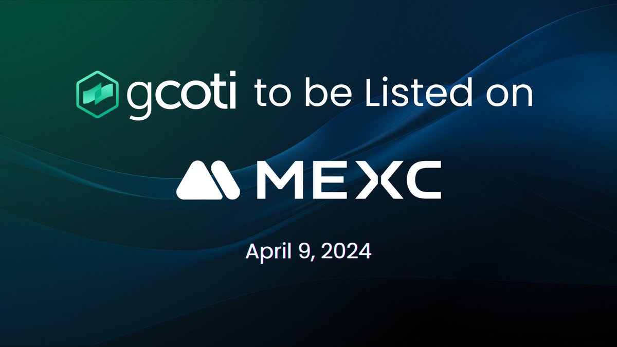 Following @MEXC_Official's recent announcement, we're happy to share that $gCOTI will be listed on MEXC on April 9! Read more: medium.com/@cotinetwork/g… 👉 mexc.com/support/articl… 1/2