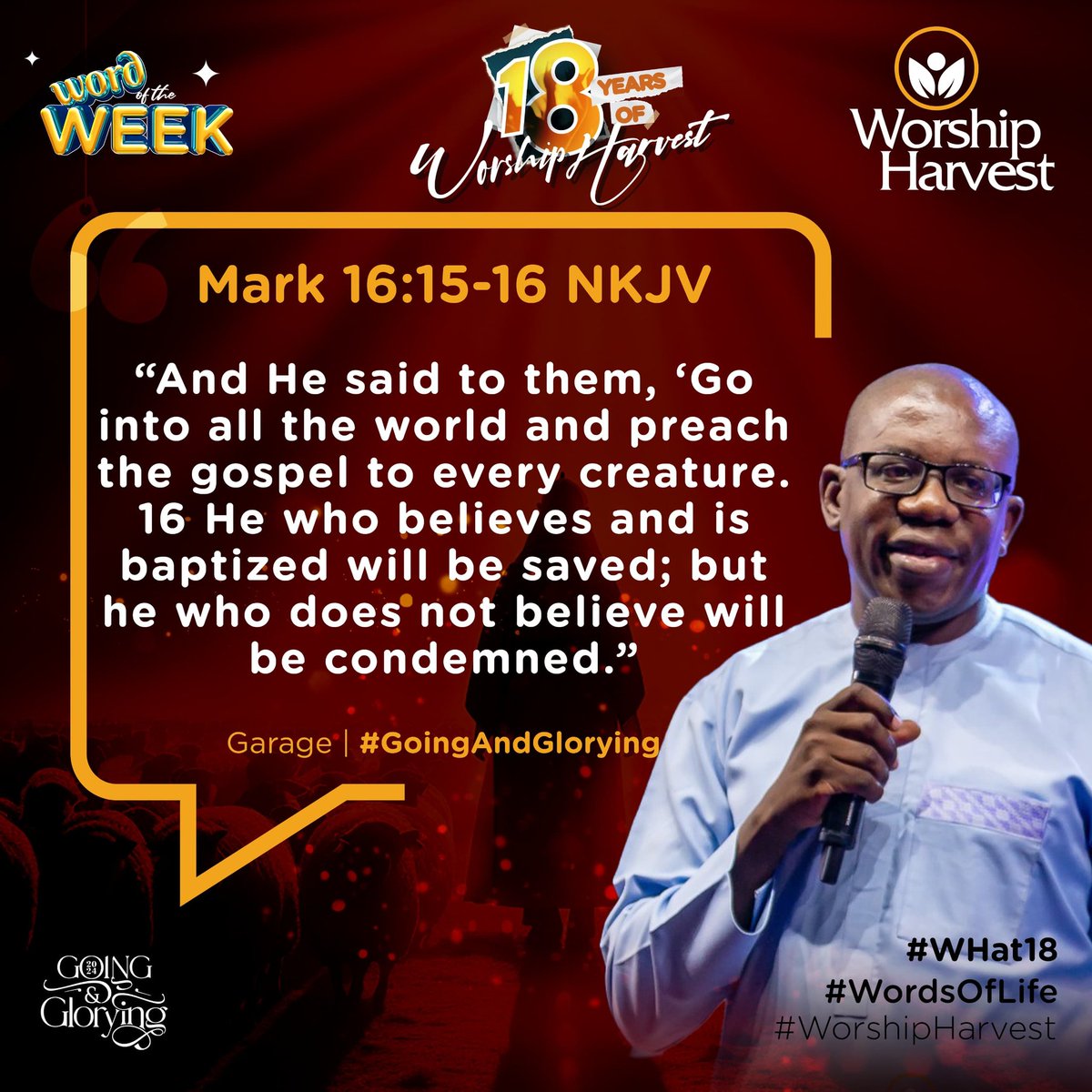 We must have a Mega Church because our harvest field is the world. As you start the new week, remember to go out and win more souls for the glory of the Lord.

Happy New Week! 😊

#WHat18 #WordsOfLife 
#WorshipHarvest #GoingAngGlorying