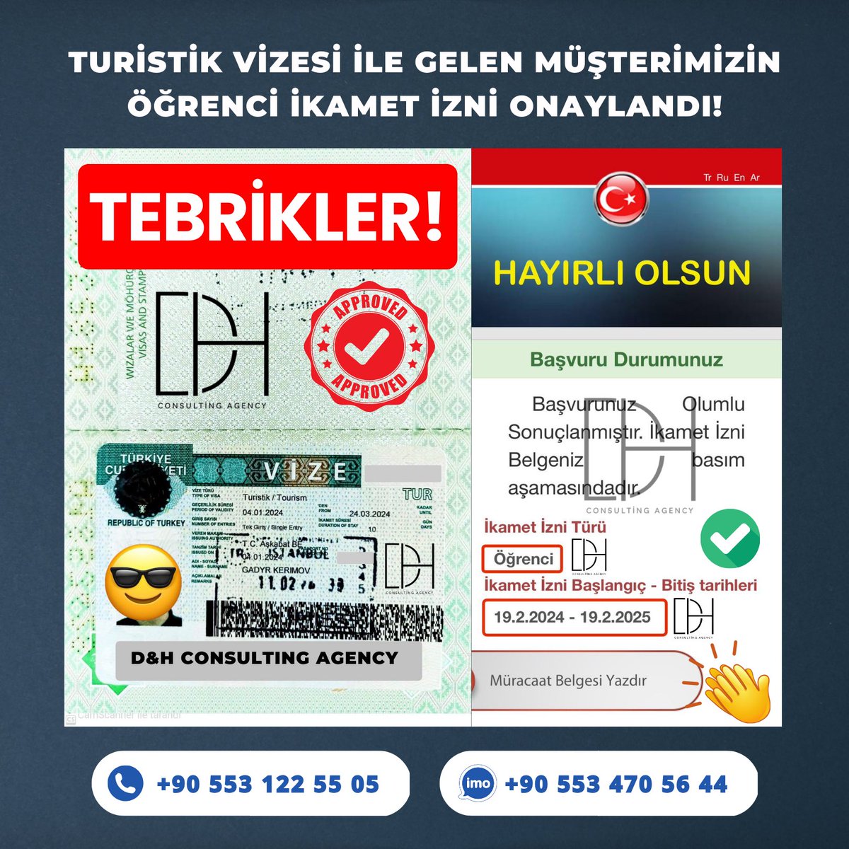 ✅ Turistik Vizesi ile Gelen Müşterimizin Öğrenci İkamet İzni Onaylandı! Hayırlı Olsun!!!

📲 +90 553 122 55 05
📲 +90 553 470 56 44

#ikamet #turistikvize #ikametizni #oturumi̇zni #studyinturkey #talyplar #dhconsulting #Turkey