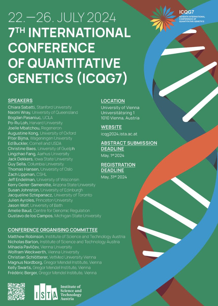 One of the most prestigious conference in quantitative genetics is happening in Vienna this summer with a superstar-packed invited speaker lineup: icqg2024.ista.ac.at