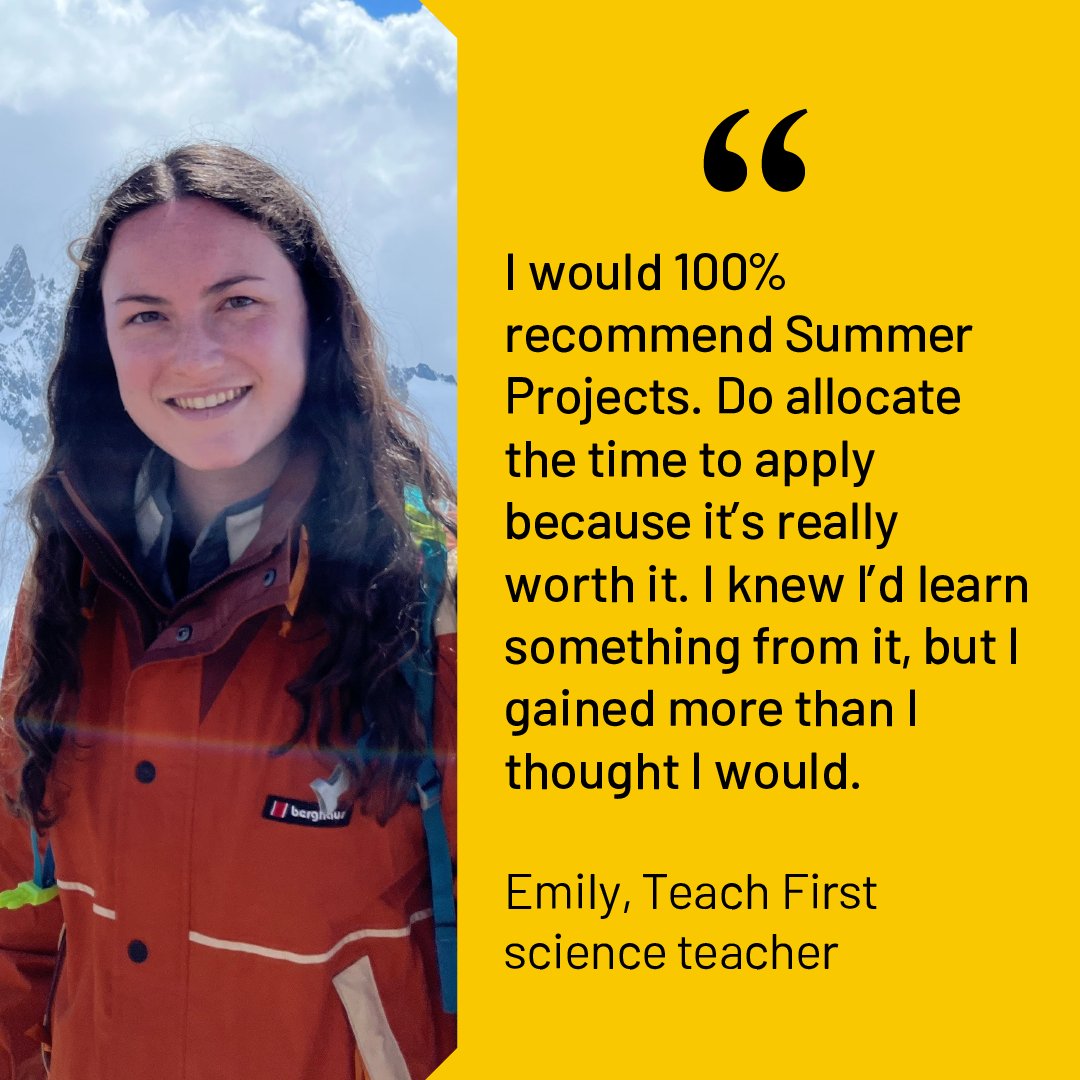 🌟Emily, a trainee science teacher, shares her impactful Summer Project experience! 🗨️'I would 100% recommend Summer Projects. I found it really interesting.' 📚 ✨ Explore new challenges and make a difference beyond the classroom! > teachfirst.org.uk/summer-projects