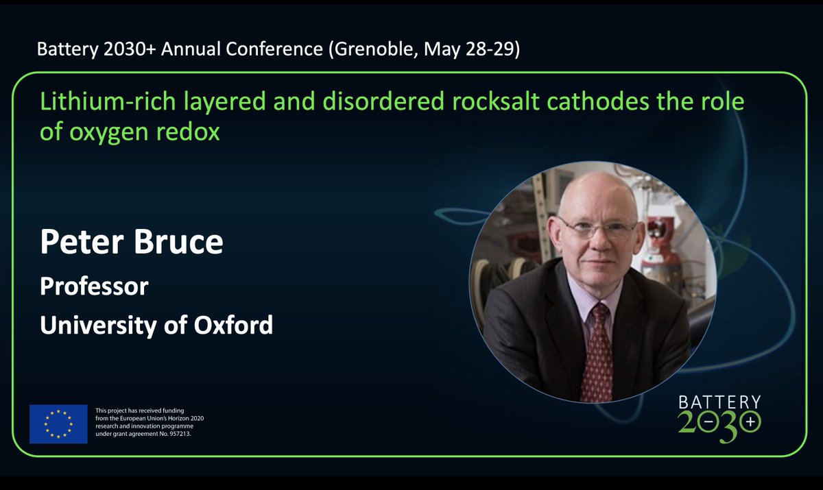 📢Let us present one of our guest speakers Peter Bruce @brucegroupox who is presenting '#Lithium -rich layered and disordered rocksalt #cathodes the role of oxygen #redox' at our annual conference 🔋🧂💡 Read more here, meetbattery2030.eu/programme/