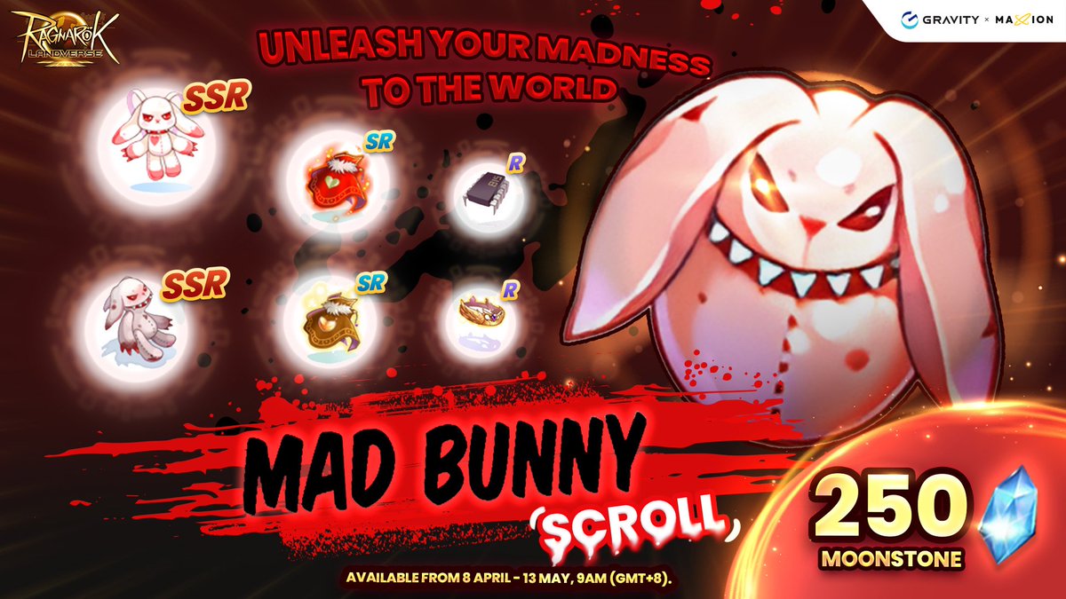 🐰 Unleash your inner chaos with the latest Mad Bunny Scroll, available for a limited time only.
.
Discover more details at :news.landverse.maxion.gg/2024/04/08/rag…
.
💙at #RagnarokLandverse on PC!
  ☛ landverse.maxion.gg/download2
.
#RagnarokOnline #Web3Gaming #PCMMORPG