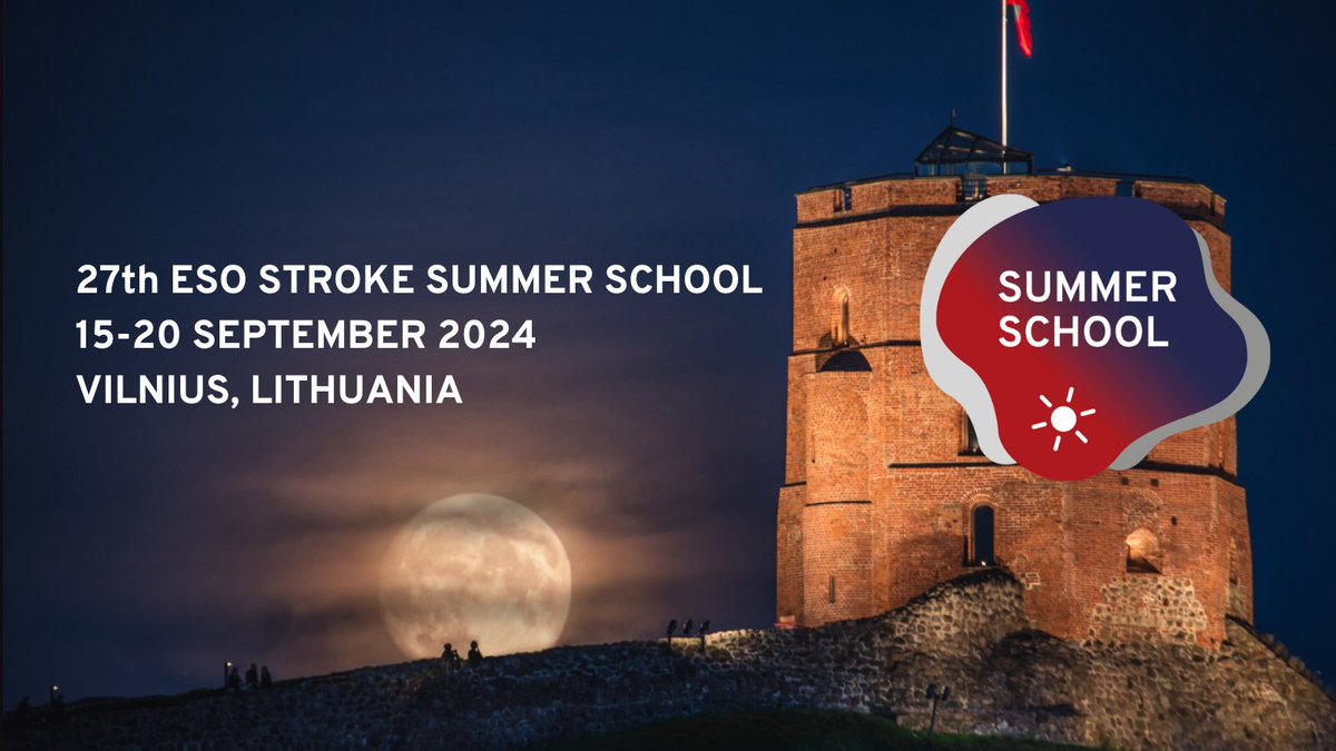 Today is your last chance to apply for the 27th ESO Stroke Summer School, 15-20 September, 2024 in Vilnius, Lithuania! 📝ow.ly/RUl750R1TKO #strokeeducation #stroke #strokeresarch #stroketwitter