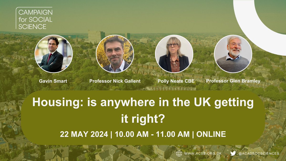 We are hosting an #Election24 webinar on #housing policy. Sign up to hear from @GavinSmartCIH (event chair), @gallent_n, @pollyn1 & @GlenBramley on what housing measures are needed across the UK. 🗓️ 22 May 2024 ⏰ 10am-11am 💻 Online Register now➡️ us06web.zoom.us/webinar/regist…