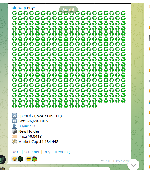 Casual $20k buy on $BITS 🚀🚀🚀
0x42496acd2c7b52ce90ed65ada6cafb0e893e2474