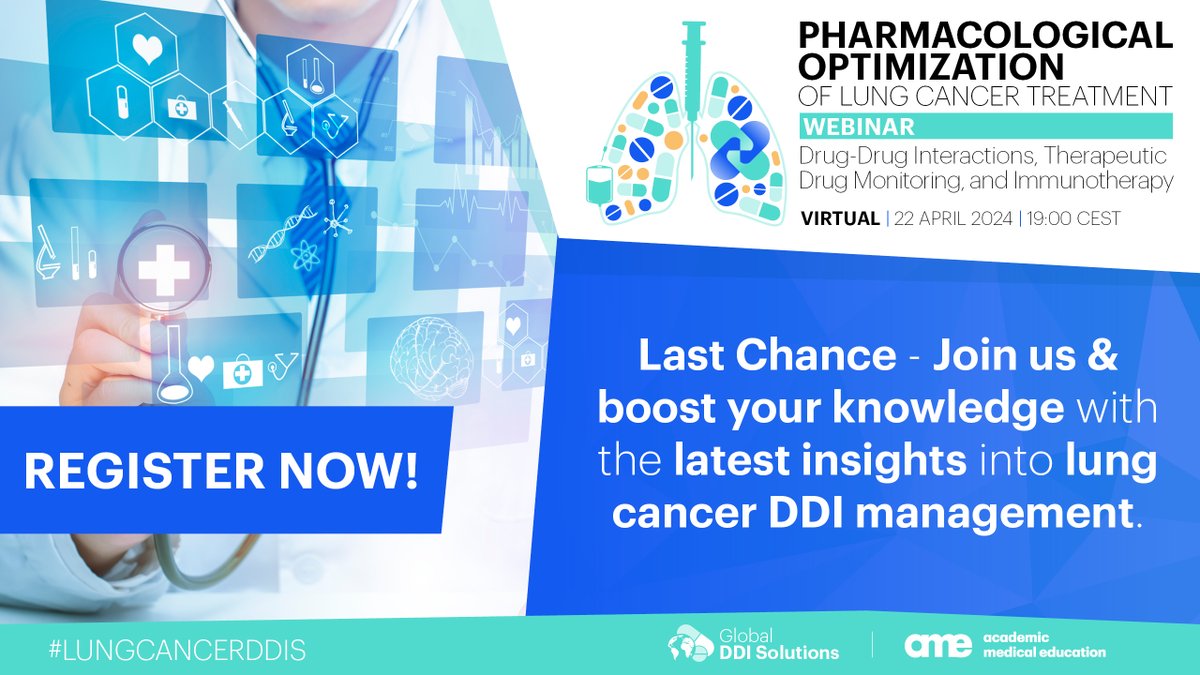 Calling pharmacists, clinicians, & researchers in lung cancer care! The #LungCancerDDIs Webinar is fast approaching – secure your spot & dive into the pharmacological complexities of #lungcancer treatment. 📅22 April at 19:00 CEST Register 👉 amededu.co/43RCsml