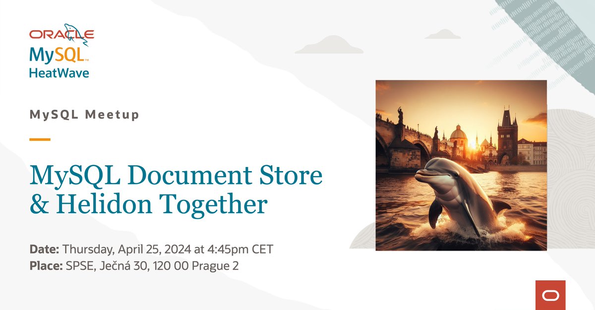 ✨ Meetup on #MySQL Document Store & Helidon Together in lovely Prague with #MySQLCommunity team & CZJUG! Come to meet @lefred and @DanielKec to listen more on MySQL & #Helidon on Apr 25! social.ora.cl/6012wTRAp