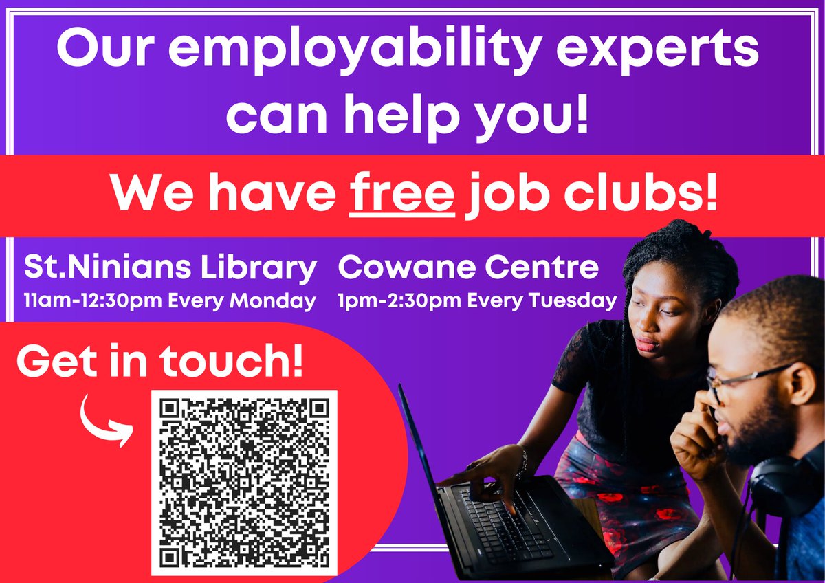 Spaces available! Whether it’s your IT skills holding you back or needing help to make your CV and job application stand out, our employability experts can help! Contact us to find out how to join! #skillsforsucess #stirling #adultlearning #workclub #gethired