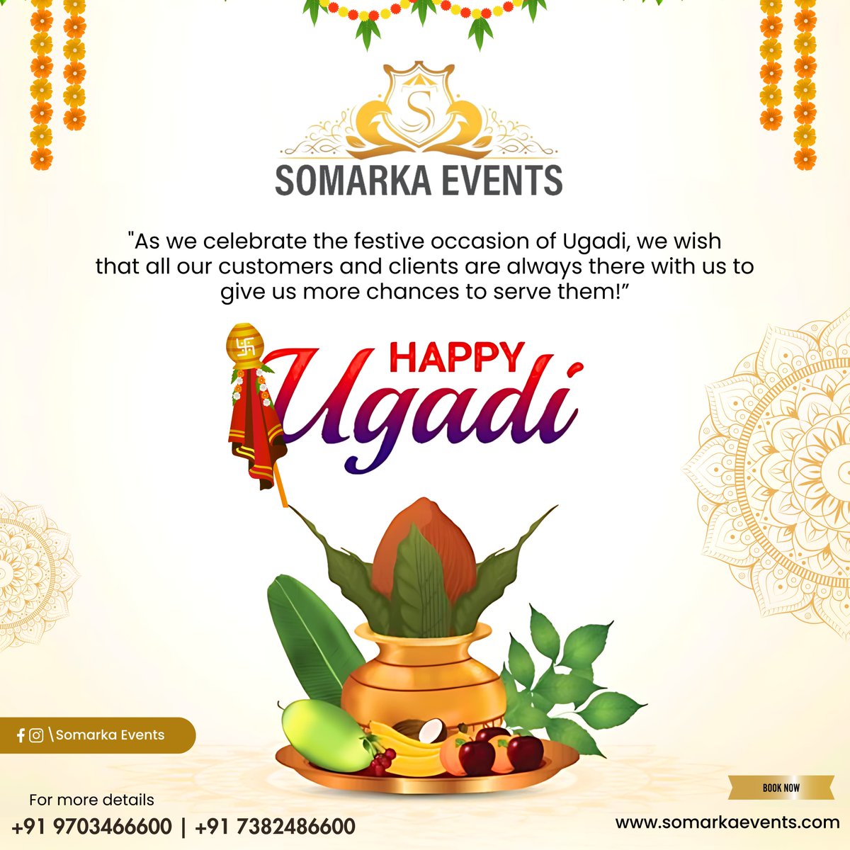 Ugadi marks the beginning of a new and auspicious journey, where the sweet melodies of life harmonize with the rhythms of hope. . Happy Ugadi

📞 Contact Numbers: +91 97034 66600 | +91 73824 86600

#SomarkaEvents #UgadiFestival #BestEventDesigners #BestEventOrganisation