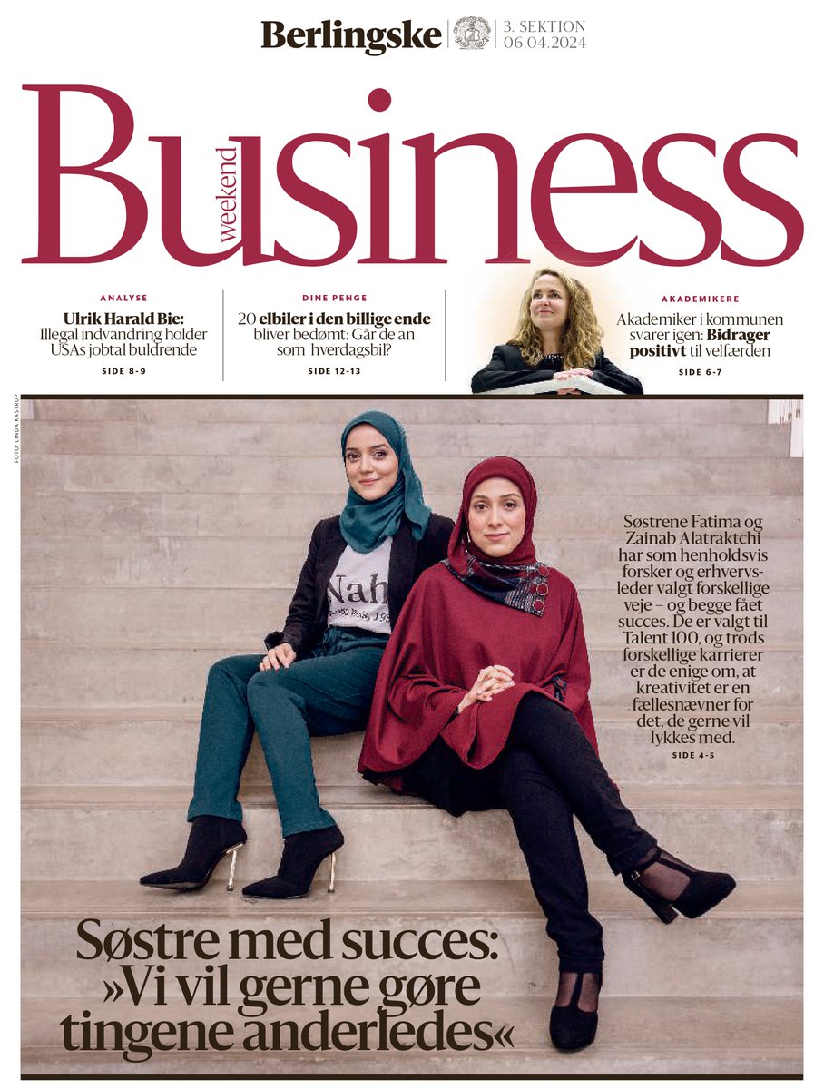 🎉Sådan ser det ud, når RUC's Fatima Alatraktchi sammen med sin søster Zainab Alatraktchi rydder Berlingskes Business-forside #dkforsk #womeninscience #womeninSTEM #talent100
