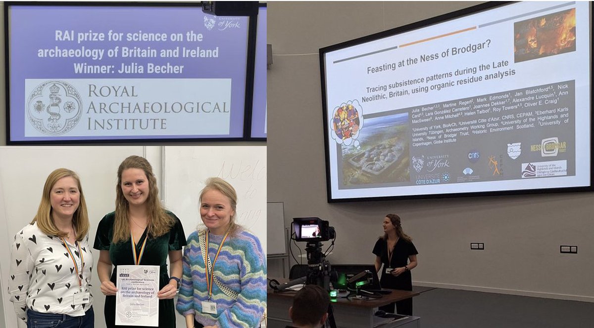 Delighted to award the @ukas2024 conference @royalarchinst Prize for science on the archaeology of Britain and Ireland to @Julia_Becher3 for her work on feasting at the Ness of Brodgar. Prize awarded by judges: RAI council member @f_deans & @ArchaeologicalJ Editor @NannonStevens