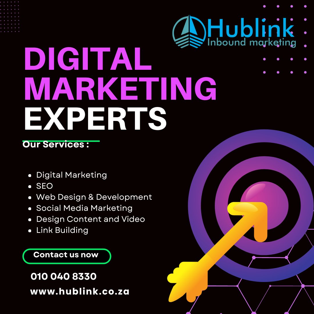 Elevate your online presence with our team of Digital Marketing wizards! 🚀 Let's boost your brand to new heights together. Visit our website @ hublink.co.za or call us on: 010 040 8330#DigitalMarketingExperts #BrandGrowth