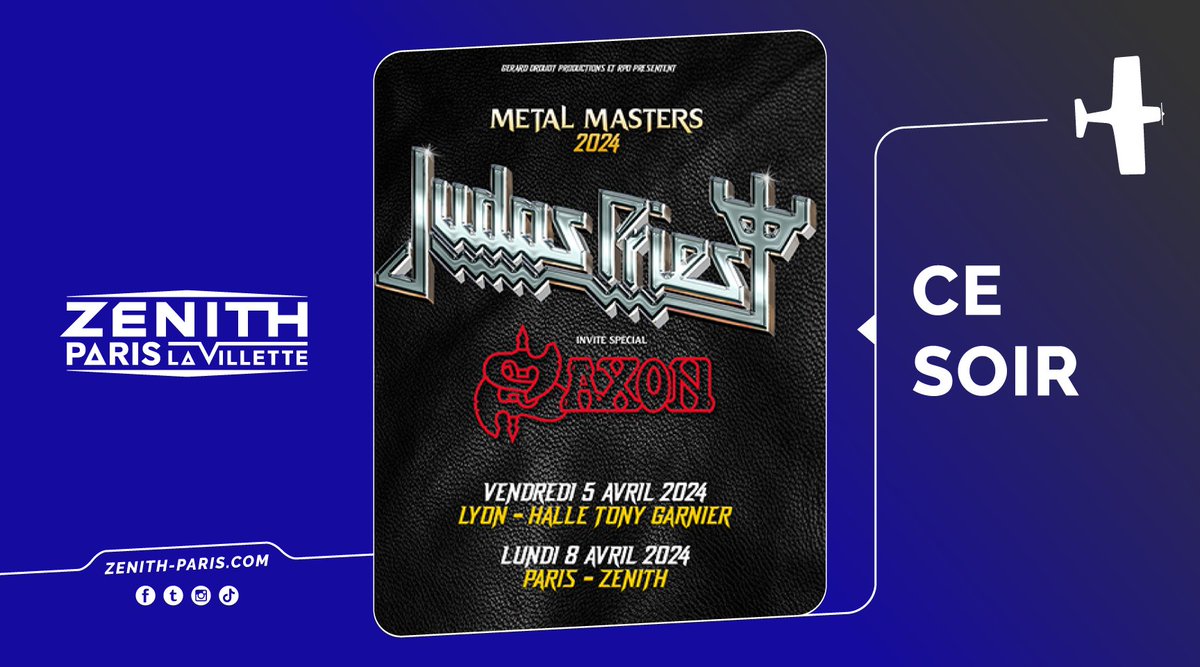 ⏲️ H O R A I R E S ⏲️ Êtes-vous prêts à retrouver les icones du heavy metal @judaspriest ce soir au @Zenith_Paris ? ➡️ 18h : Ouverture des portes ➡️ 19h30 première partie : @SaxonOfficial ➡️ 21h : @judaspriest Bon show😎