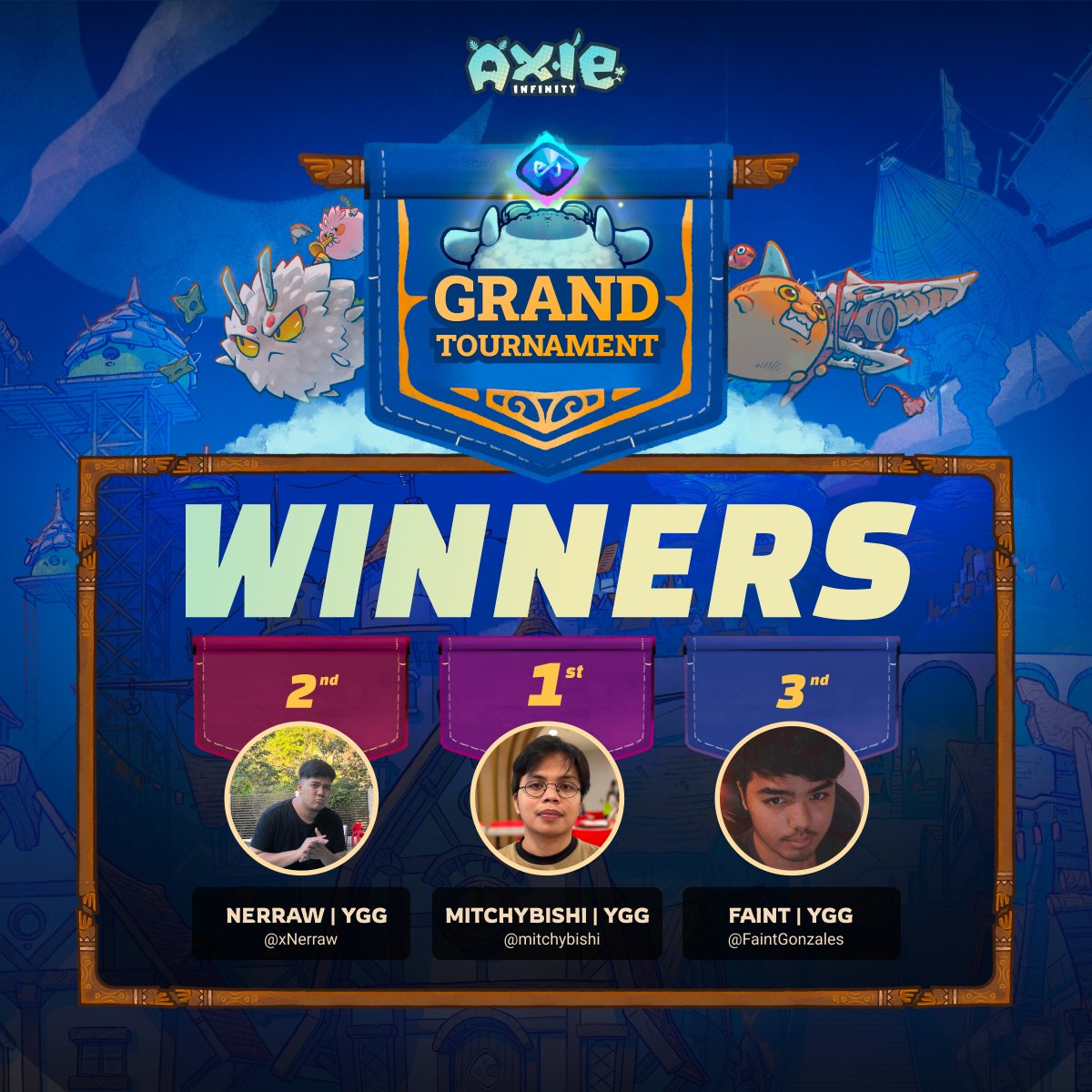 Congratz to <a href="/Mitchybishi/">Basssssss YGG</a> for securing his second <a href="/AxieInfinity/">Axie Infinity</a> Classic Grand Tournament Championship! 🏆 

Our <a href="/YieldGuild/">Yield Guild Games</a> Esports players dominated with a full sweep of the podium! 

GGs boys! 💪
