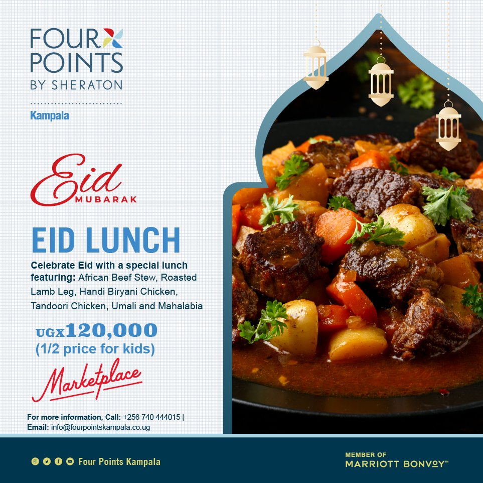 Celebrate Eid al-Fitr with a delightful lunch at Four Points by Sheraton, Kampala. Join us for a feast of traditional and continental cuisine in a festive ambience. Book your table now! #EidAlFitr #EidMubarak #FourPointsbySheraton #Kampala #Uganda