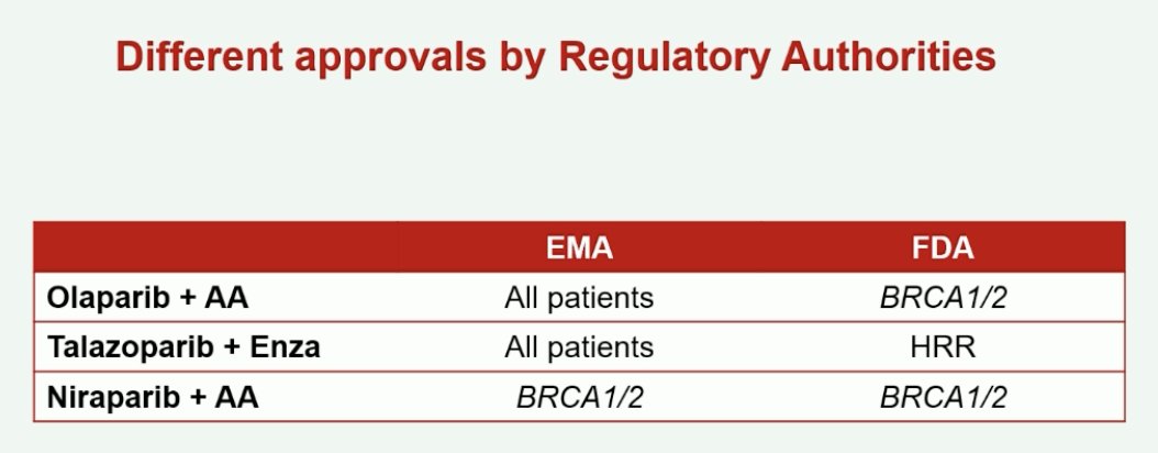 #EAU24 Simple, but super effective slide from @Ecastromarcos for remembering the PARPi + ARPI combos approved for each patient type stratified by EMA vs FDA @urotoday